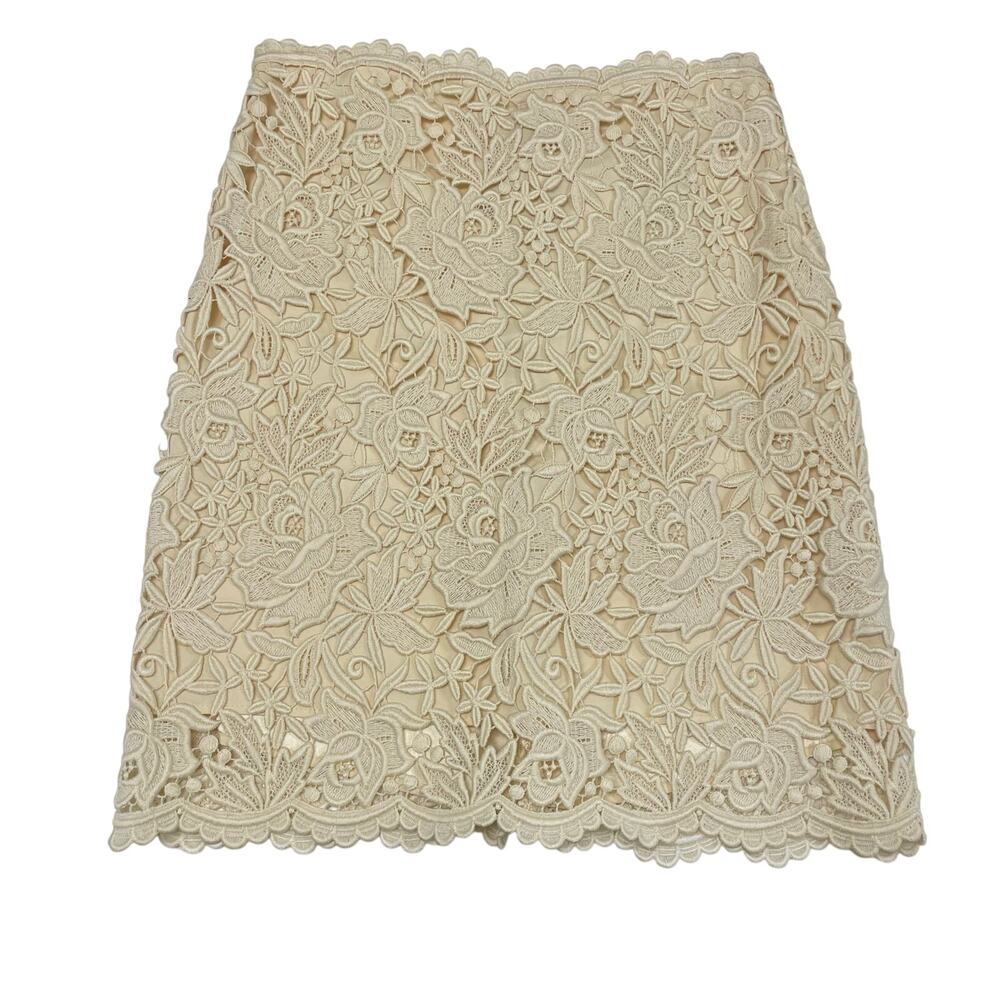 Yoana Baraschi Light Yellow Floral Lace Straight Fit Knee Skirt Womens Size 4